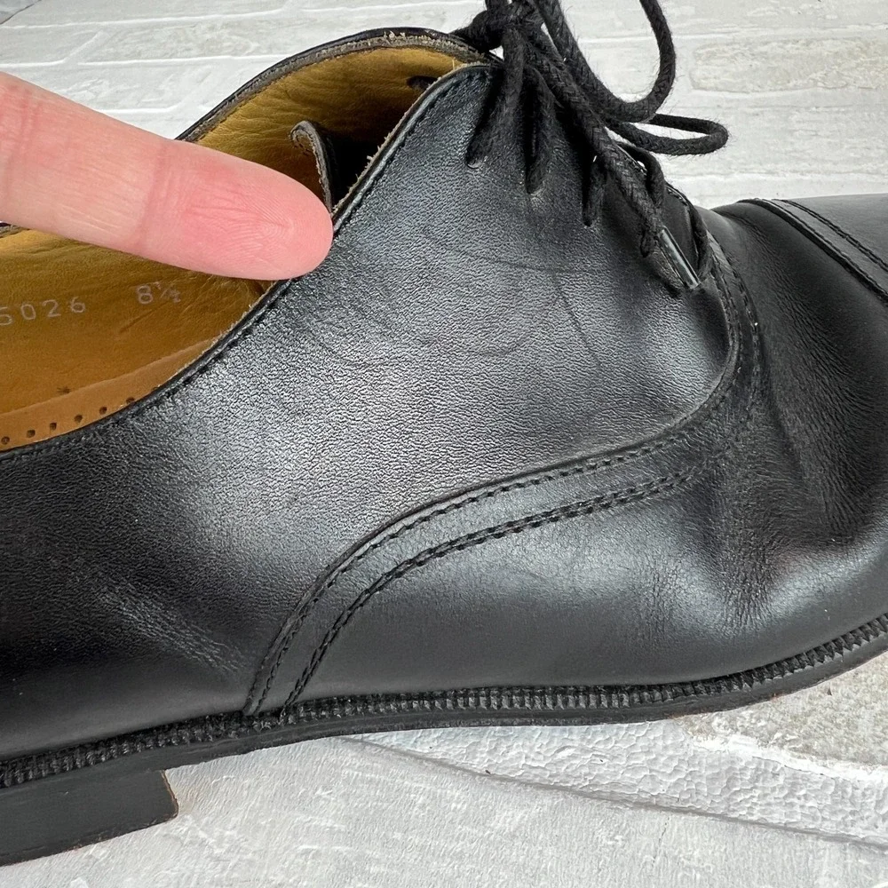 Mario Fagni Oxford Dress Shoes Mens 8.5 Black Leather Cap Toe Classic Lace Italy